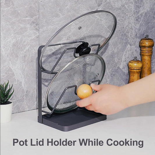 304 Stainless Steel Pot Lid Holder While Cooking, Kitchen Pot Lid Storage Rack for stove top, Multifunctional Kitchen Pot Lid Organizer for Countertop(Silver)