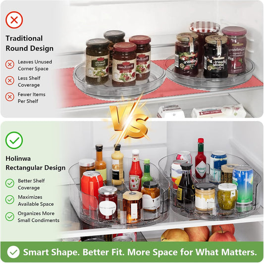 Lazy Susan Organizer for Refrigerator, 13.5" x 8.5" Clear Rectangular Fridge Organizer Turntable for Condiments, Spice Racks Organizer for Cabinet, Pantry & Kitchen Countertop