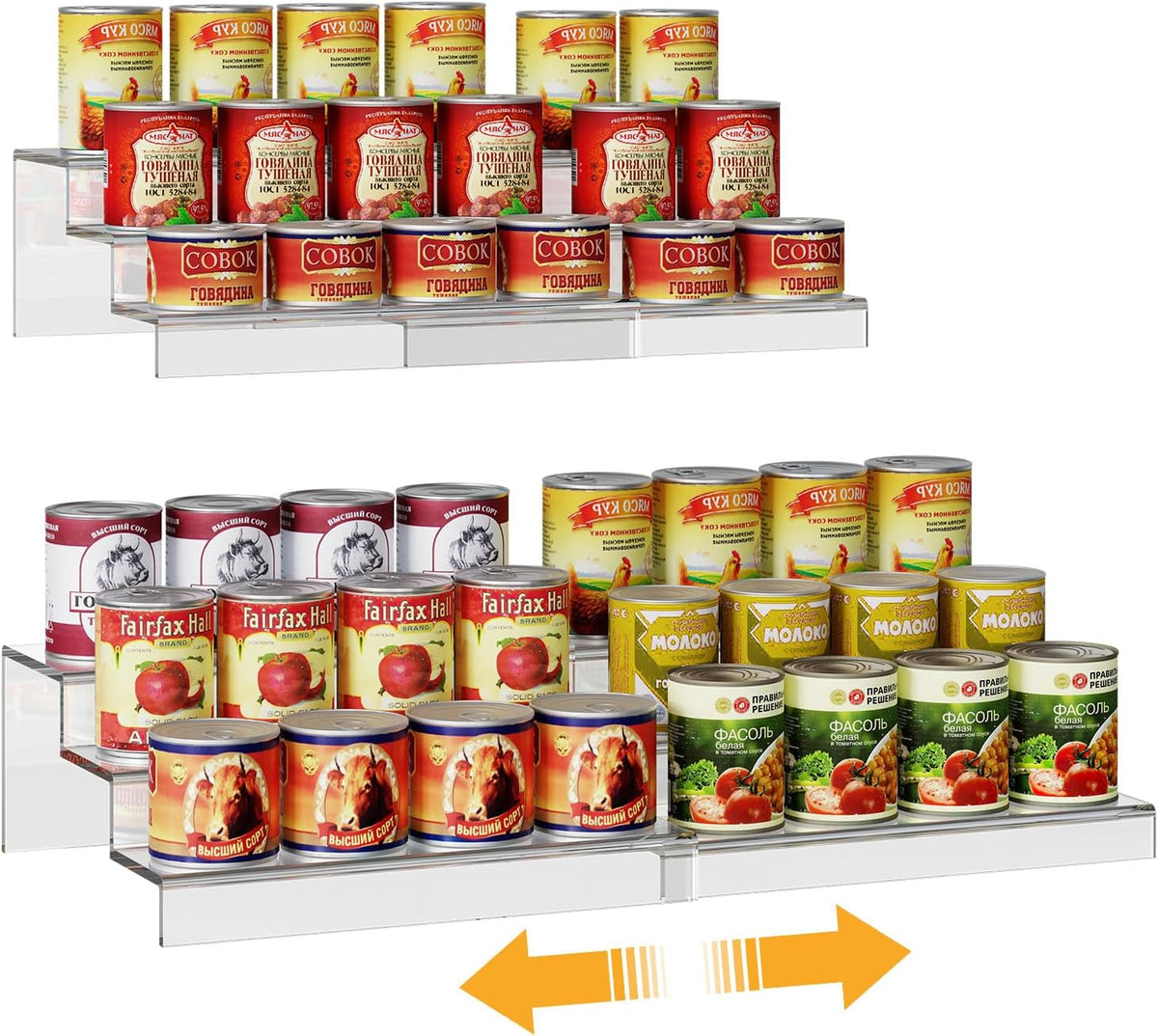 Adjustable Acrylic Can Rack Organizer for Pantry, 3 Tier Expandable Canned Storage Holder, Soda Can Dispenser Shelf Holds Up to 24 Cans, Clear Canned Display for Cabinet & Countertop (Patent Pending)