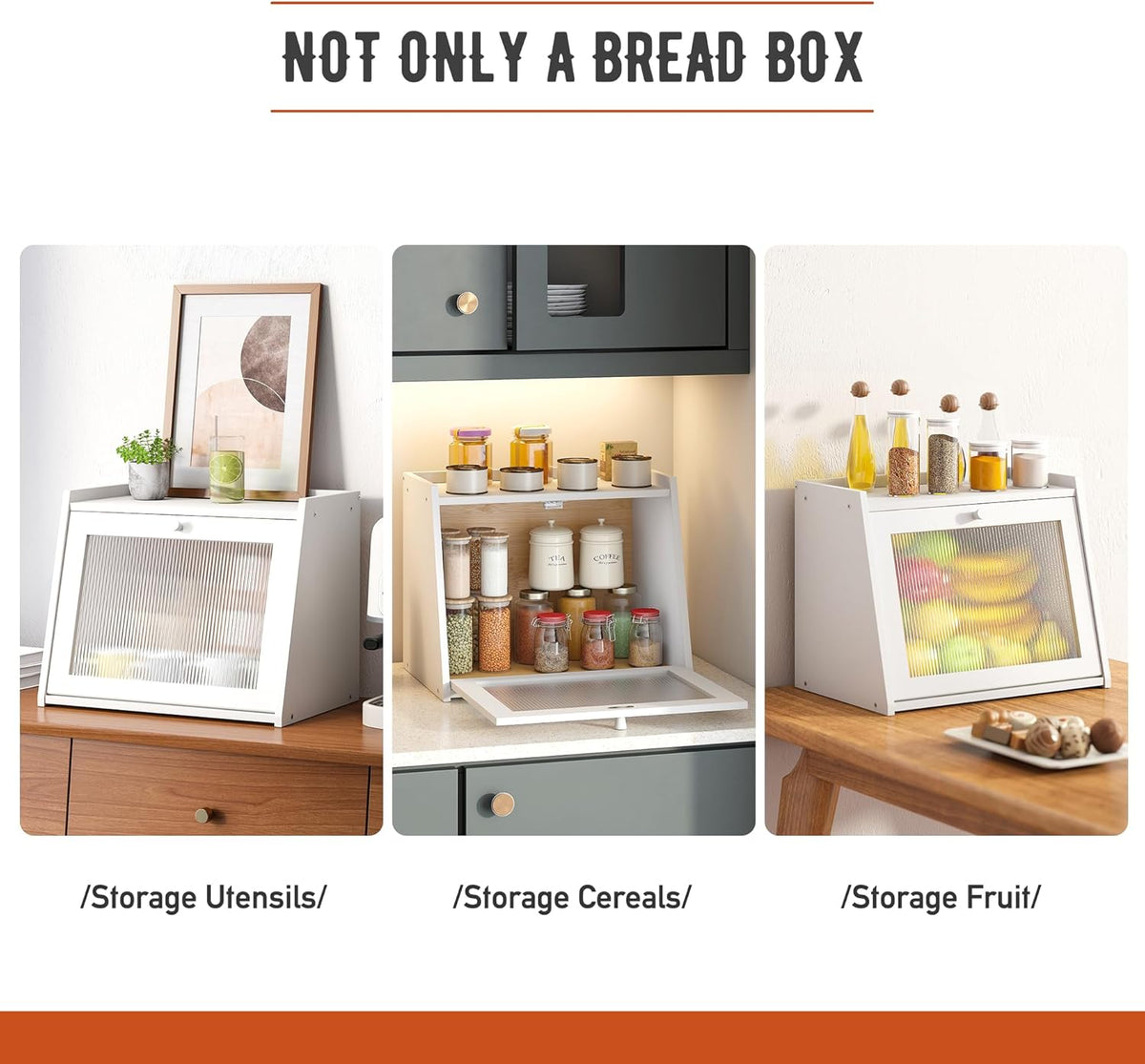 GHWIE Large Bread Box, Easy Access & Cleaning - Bamboo Bread Box for Kitchen Countertop with Acrylic Door (Black, Medium)