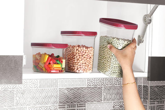 MASTERCOOK Food Storage Containers with Lids – 3Pcs Set Rectangle Plastic Containers for Kitchen Organization – Airtight Kitchen Set Ideal for Countertop, Pantry – Stackable Space Saving Design