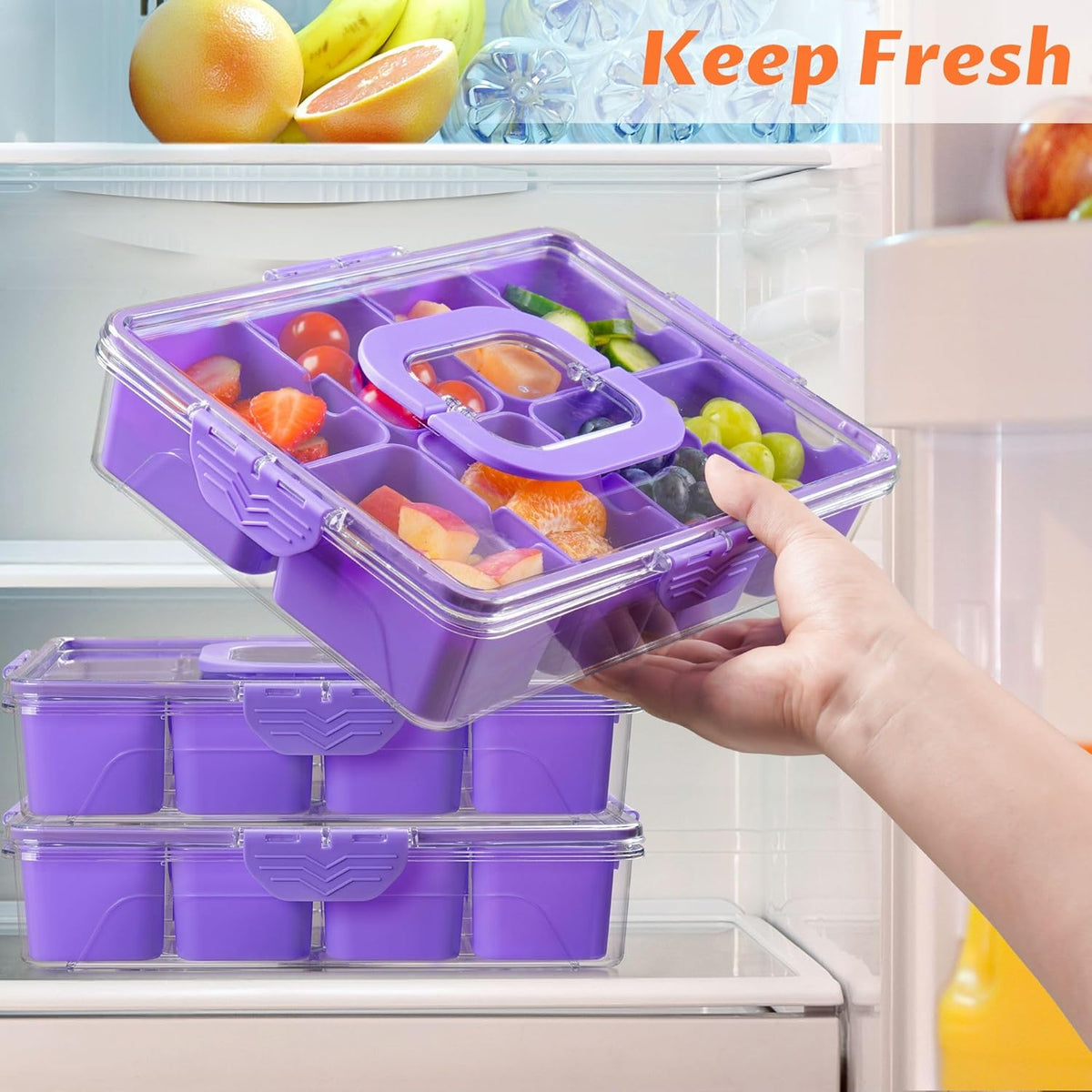 TCHZA Snackle Box Container, Dishwasher Safety - Divided Serving Tray with Lid and Handle, Charcuterie Board for Portable Snack Platters - Clear Organizer for Fruits Snacks,Perfect for Road Travel