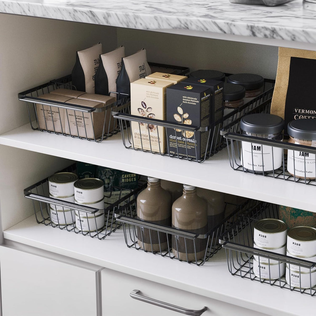 【2 PACK】Wire Baskets for Organizing,14-Inch Metal Basket Movable Partition,Wire Baskets for Pantry&Kitchen, bathroom, cabinets, tabletop, etc