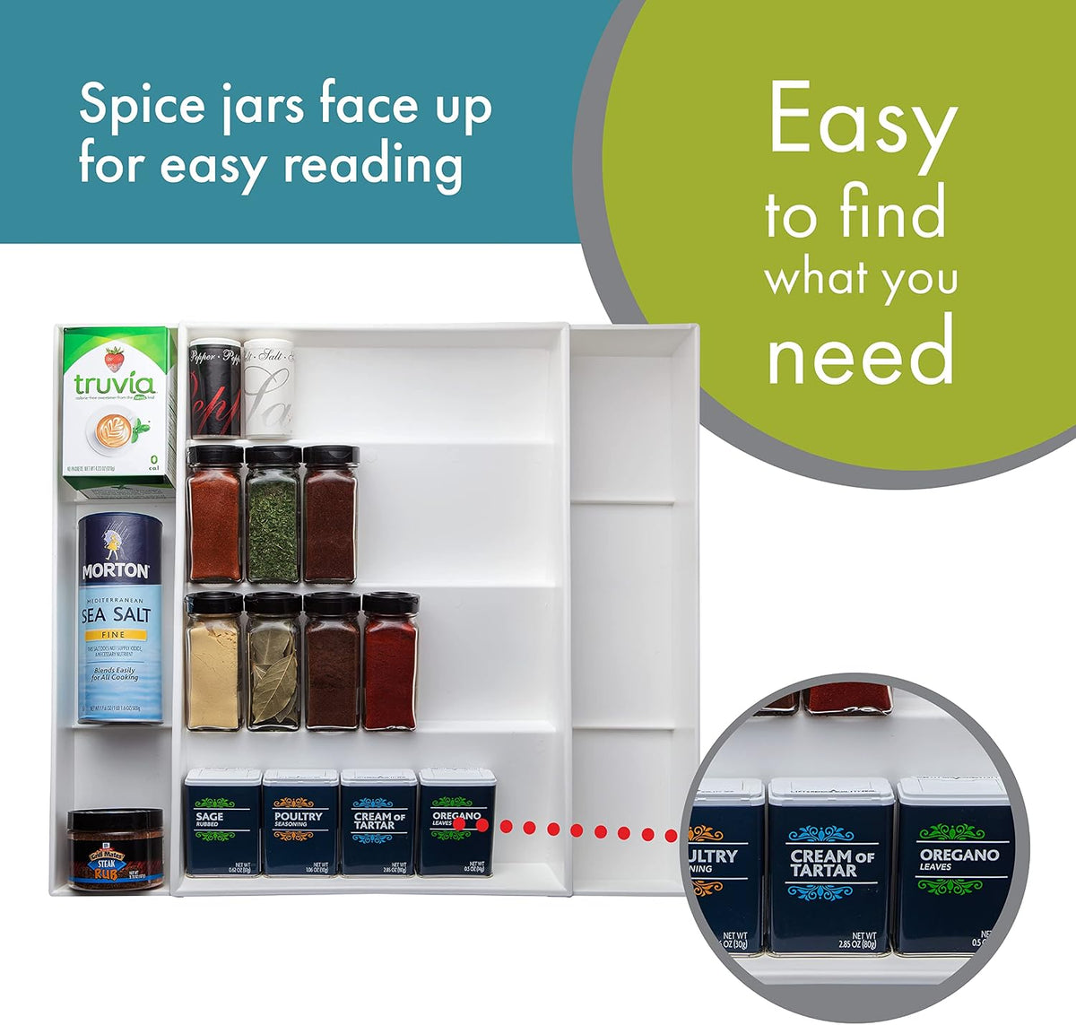Dial Industries Expandable Kitchen Drawer Spice and Season Jar Organizer Tray