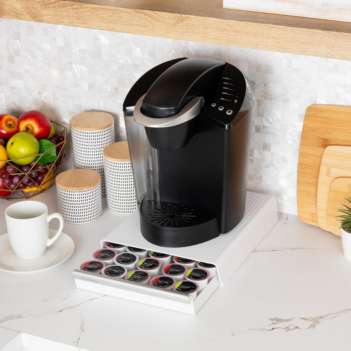 Mind Reader Single Serve Coffee Pod Drawer, 30 Pod Capacity, Countertop Organizer, 10.5"L x 12.75"W x 2.5"H, Black