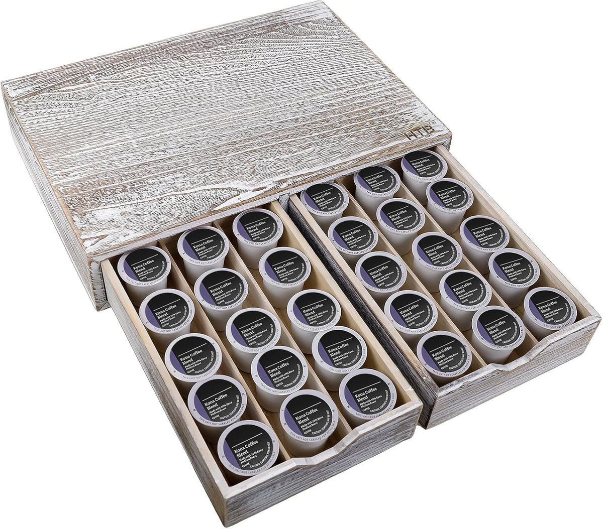 HTB K Cup Holder Compatible with K Cups,Coffee Pod Holder Holds Up 30 Cups,K Cup Organizer Storage Drawer (Wood-b)