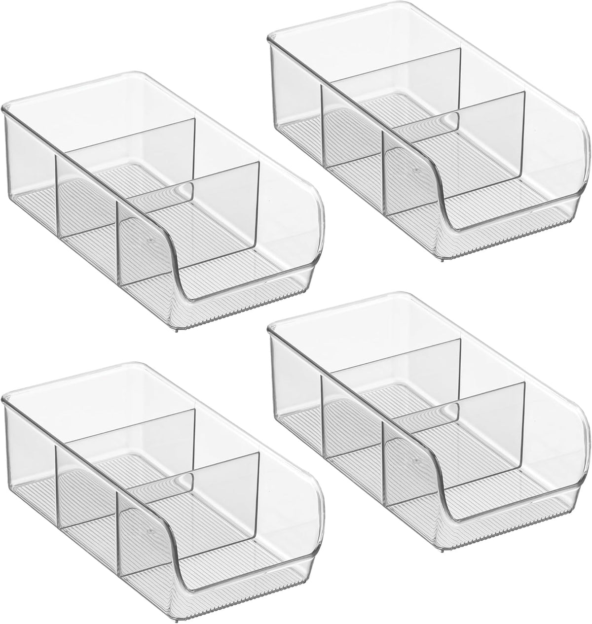 iDesign Stackable 3-Section Divided Storage Bin for Pantry, Fridge, or Cabinet - Set of 2 - Clear