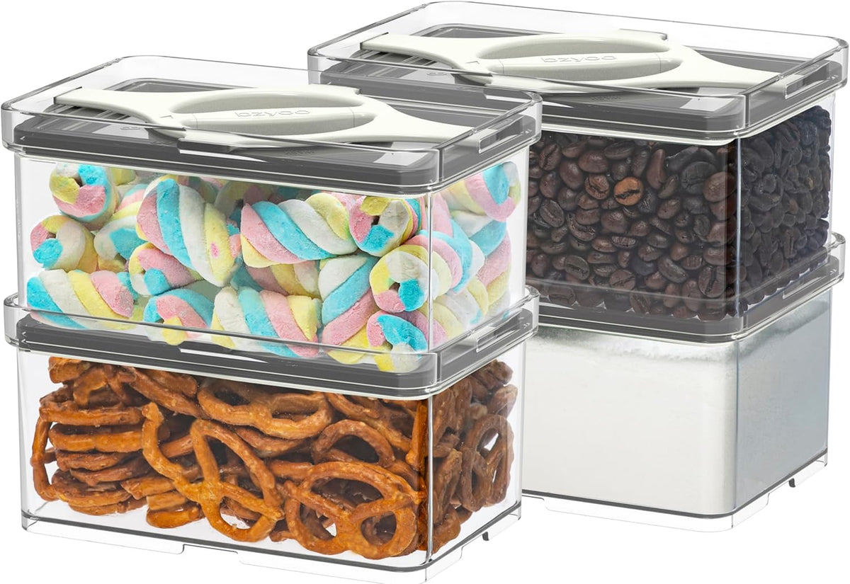 4-Pack Small Pantry Containers, 0.8 QT/0.76 L Clear SAN Food Storage Canisters with Twist-Lock Lids, Stackable for Sugar, Tea Bags, Seasoning, Nuts, Snacks(Sand)