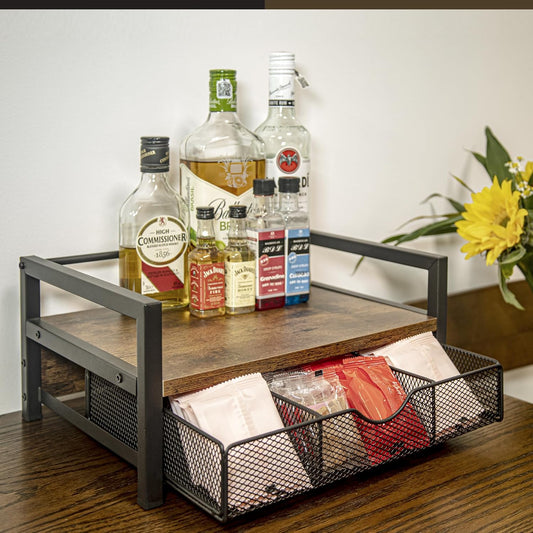 Tea Bag Organizer, Brown Wood Tea Organizer with 6 Compartments Storage Chests, Tea Box Organizer Display Container Box for Countertop Kitchen