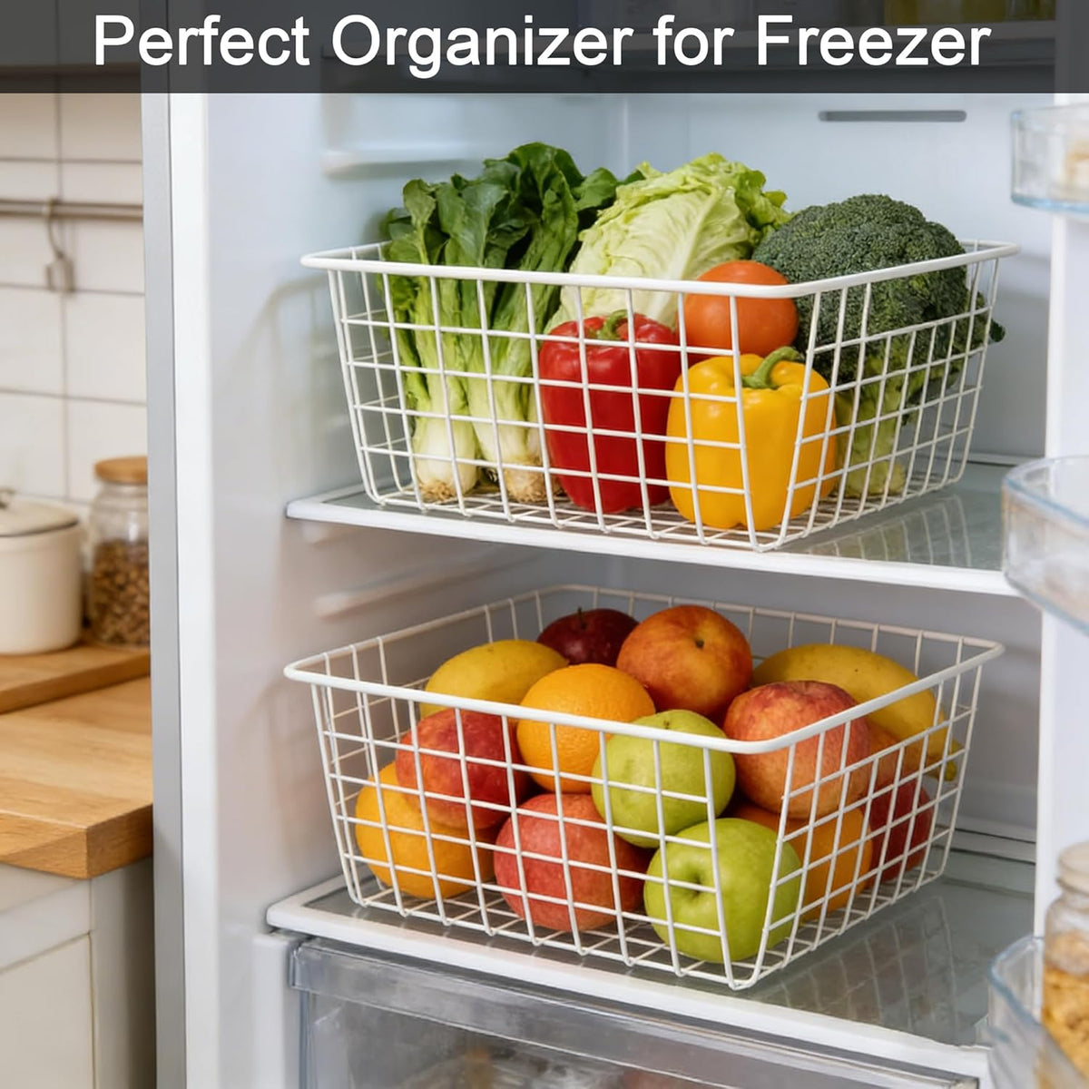 3 Pack Wire Baskets, Sturdy Black Wire Basket, Metal Basket for Organizing Kitchen, for Food Pantry Home Office Desk Shelf Bathroom Bedroom (14.2 x 11.1 x 6.3 inch)