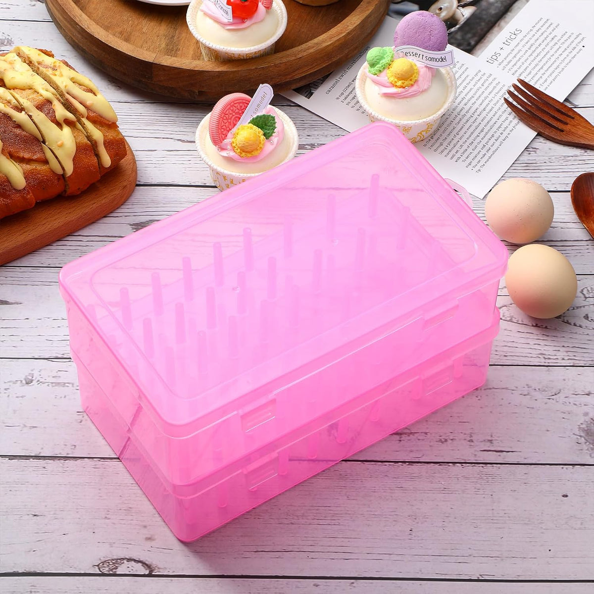 2 Pcs Piping Tip Box with Fixed Pins 84 Piping Tip Organizer Baking Cake Decoration Tool Storage Box (Clear)