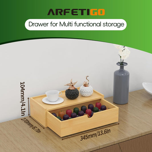 Bamboo Tea Bag Organizer for Coffee Bar, 4 Tier Modular Tea Organizer with Drawer, Large Capacity Tea Storage Box, Stackable Tea Station Organizer, No Assembly, Kitchen Counter