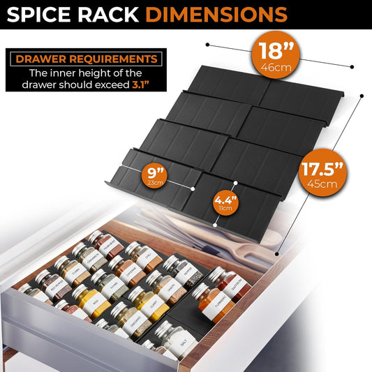 ALCOVA Spice Drawer Organizer, 4 Tier Expandable Spice Rack for Drawer from 9" to 18", Spice Organizer for Drawers and Countertop 8 Pcs Pack (Jars not included)