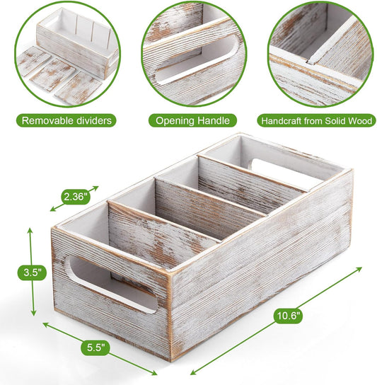 DRASTAR Pantry Organization and Storage Bins, Seasoning Packet Organizer with Removable Dividers,Wooden Storage Caddy for Kitchen, Pantry, Cabinet, Countertop, Whitewashed