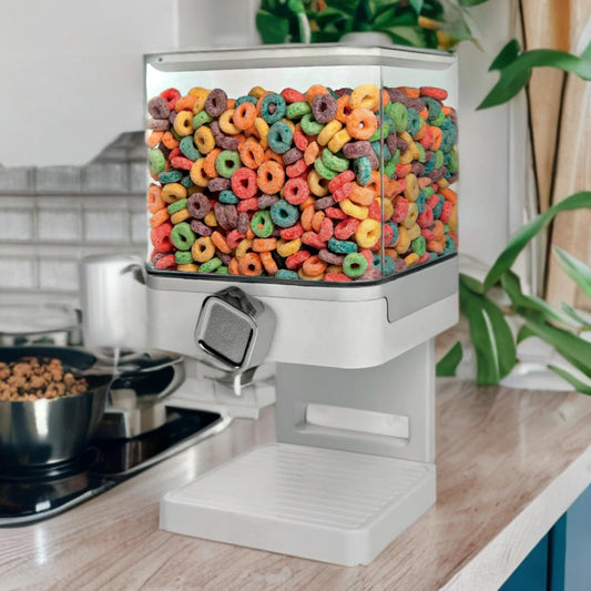 Zevro Compact Dry Food Dispenser, Single Control, White/Chrome