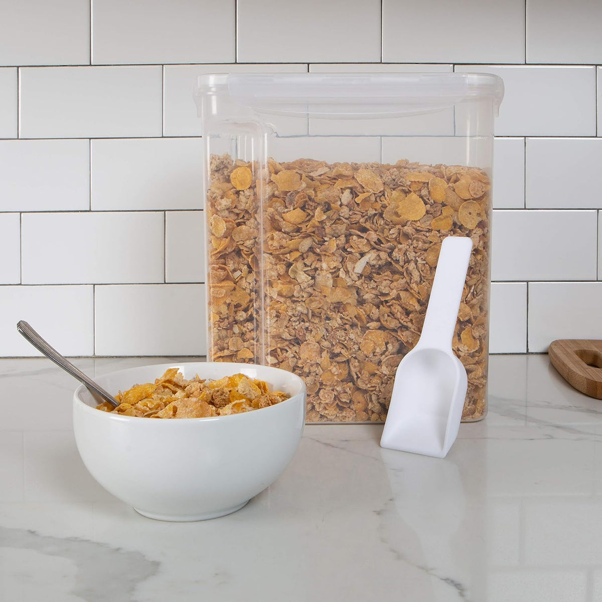 Kitchen Details Cereal Container with Scooper | Medium | Airtight | Food Tin | Keeps Fresh | Kitchen & Pantry Storage Organizers | Clear