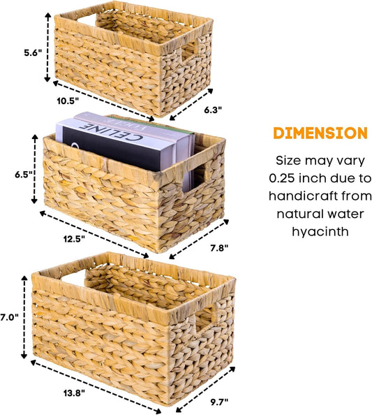 M4DECOR Set of 6 Water Hyacinth Storage Baskets – Wicker Storage Baskets for Shelves, Pantry Baskets for Organizing, Handwoven Wicker Baskets for Storage (Medium)