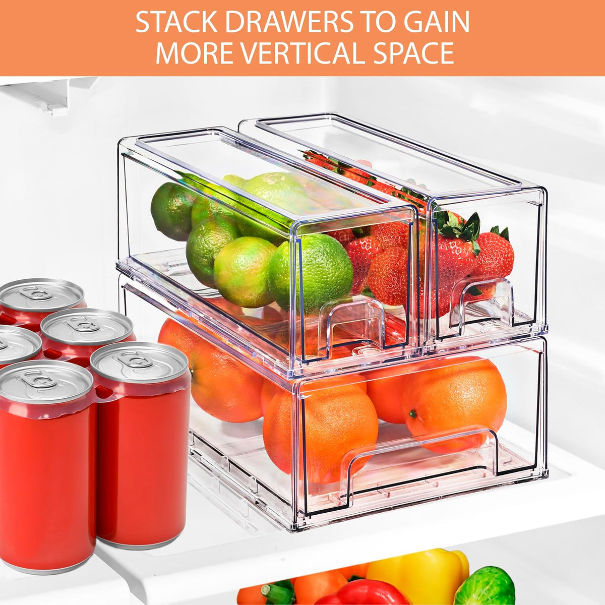 Sorbus Fridge Drawers - Clear Stackable Pull Out Refrigerator Organizer Bins - Food Storage Containers for Kitchen, Freezer, Vanity & Fridge (3 Pack | 1 Medium, 2 Small Stackable Drawer Bins)