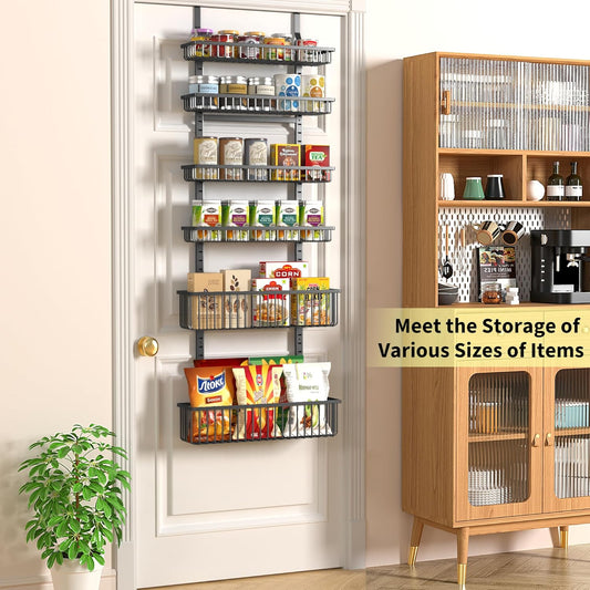 Moforoco White Over The Door Pantry Organizer, Pantry Organization and Storage, Metal Hanging Spice Rack Shelves Door, Seasoning Shelves, Laundry Room Organization, House and Kitchen Essentials