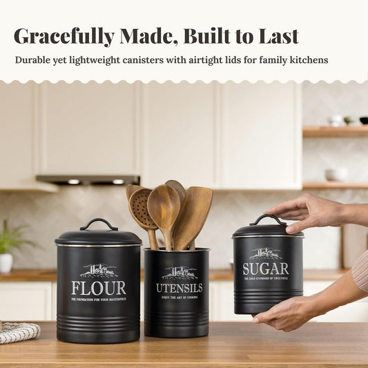 noonberry Potato and Onion Storage Bin Set – 3-Piece Ventilated Potato Storage Bin, Onion Storage Container and Garlic Container – Matte Black Finish