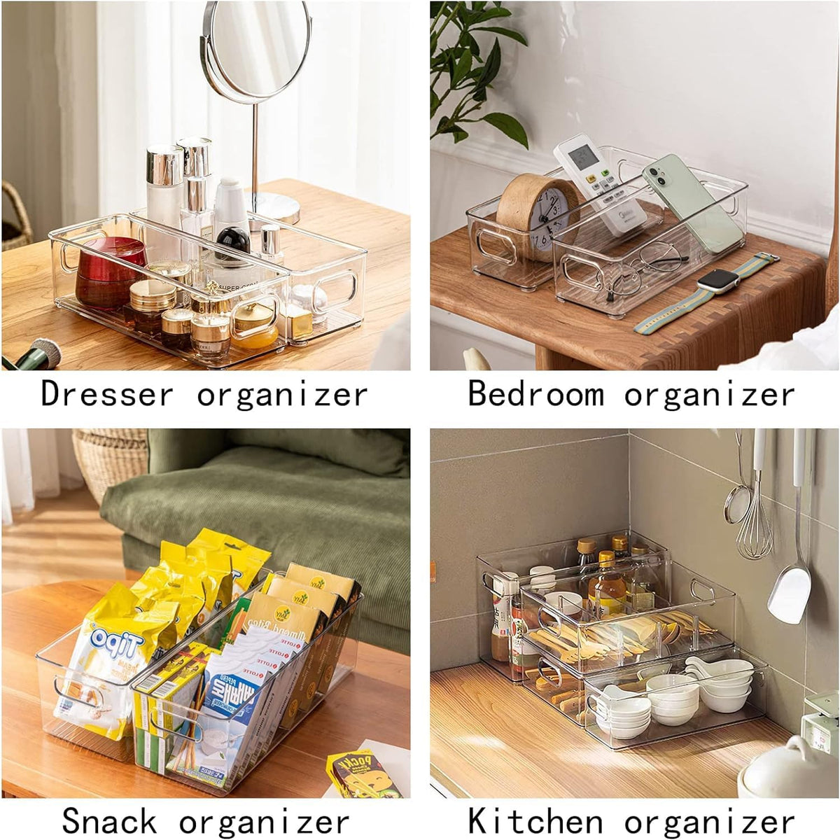 4Pack Stackable Refrigerator Organizer Bins Pull Out Drawer Large Vegetable Fruit Storage for Fridge Organizer Drawers with Handle Clear Food Storage Container Box for Kitchen Pantry Cabinet