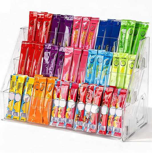 Drink Packet Organizer, Acrylic Water Flavor Packet Holder, Drink Mix Organizer Hydration Powdered Mixes Holder Container for Kitchen Cabinet Countertop Pantry Storage (3 Tier)