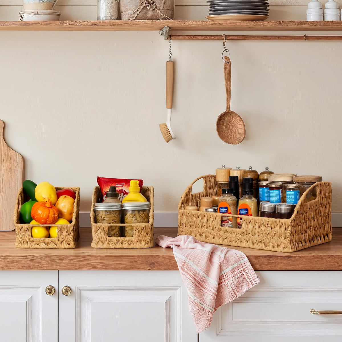 GRANNY SAYS Wicker Basket with Handles, Trapezoid Decorative Baskets, Woven Storage Baskets for Shelves, Nature, 2-Pack Wovenbaskets-TB5 Medium