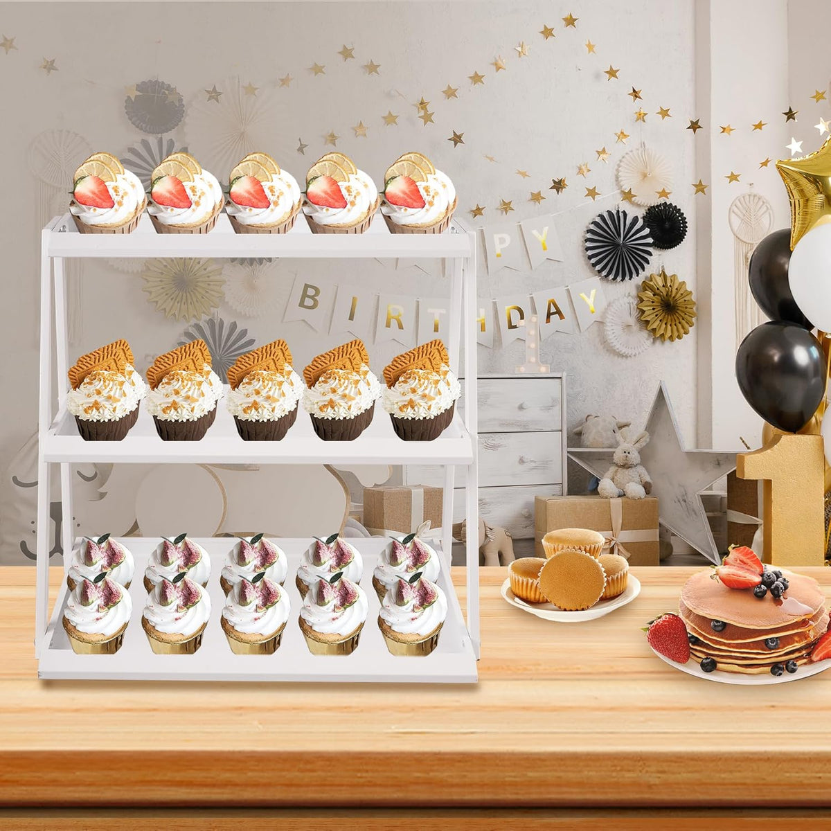 WWN 3-Tier Candy Display - Multi-Functional Counter Snack & Chip Holder for Stores - Cupcake Display Stand (Black)