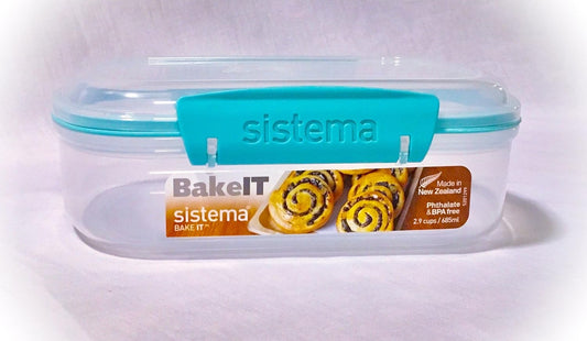 Sistema Bake It Food Storage for Baking Ingredients, Toppings Container, 2.9 Cups, Clear with Aqua Accents