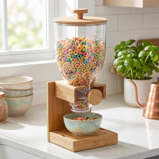 Honey-Can-Do Compact Dry Food Dispenser, Single Control & Snack Storage Container for Countertop or Pantry, Bamboo