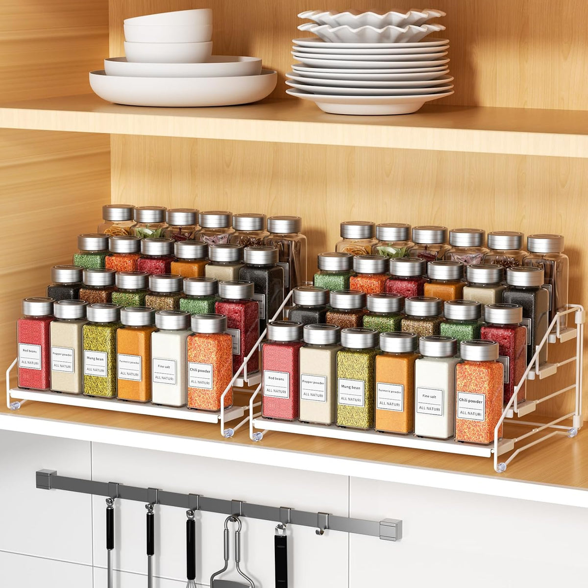 RCHYFEED Spice Rack Organizer for Cabinet Pantry,4 Tier Spice Rack Countertop, Depth Adjustable Spice Organization for Cabinet,Tierd Seasoning Organizer for Cabinet(Black) | for Cabinet Pantry