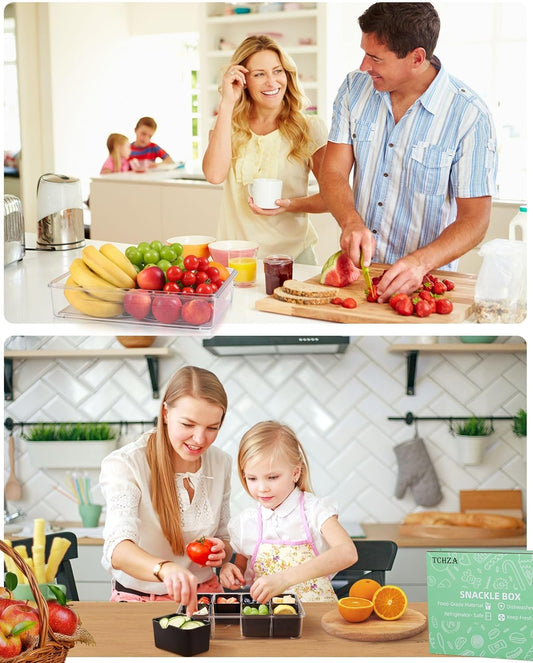 TCHZA Snackle Box Container, Dishwasher Safety - Divided Serving Tray with Lid and Handle, Charcuterie Board for Portable Snack Platters - Clear Organizer for Fruits Snacks,Perfect for Road Travel