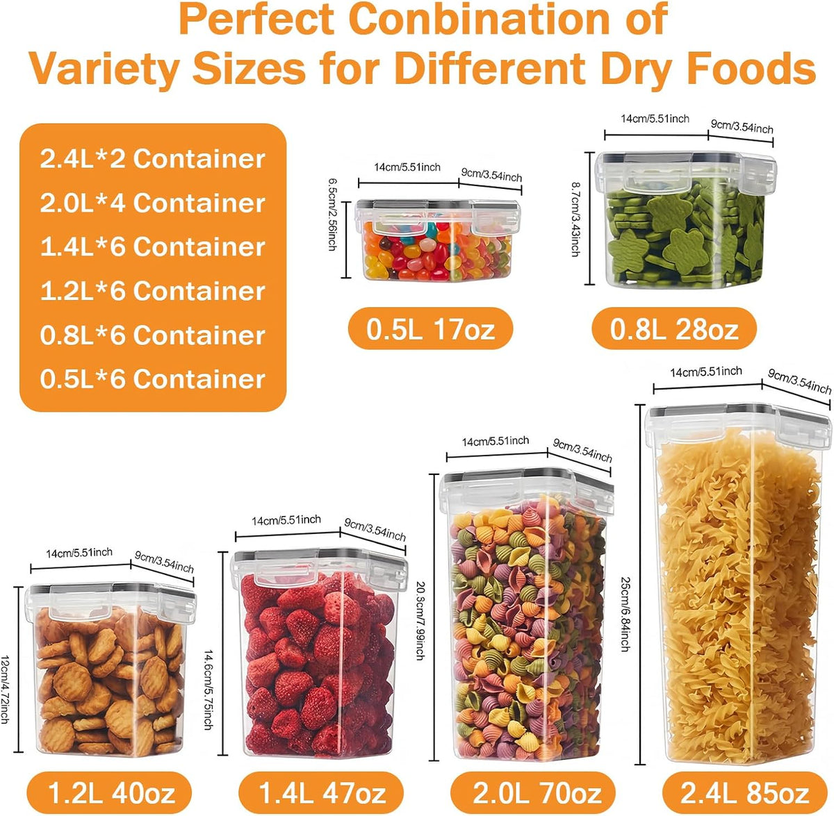 Airtight Food Storage Containers with Lids, BPA Free Clear Plastic Kitchen and Pantry Organization and Storage Set for Flour, Sugar, Cereal, Pasta, Includes 7 Labels and Marker