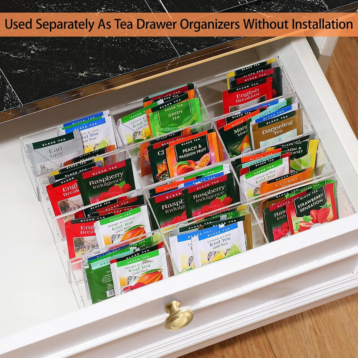 Tea Bag Organizer Holder, Acrylic Tea Packets Storage Box Container Display Stand Rack for Counter Cabinet Countertop Kitchen Office, 3 Tier