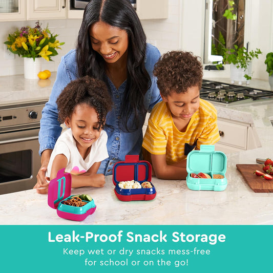 Bentgo Kids Snack - 2 Compartment Leak-Proof Bento Box Container for Snacks and Small Meals, Easy-Open Latch, Dishwasher Safe, BPA-Free for School, Daycare, & Sports - Ideal for Ages 3+ (Purple)