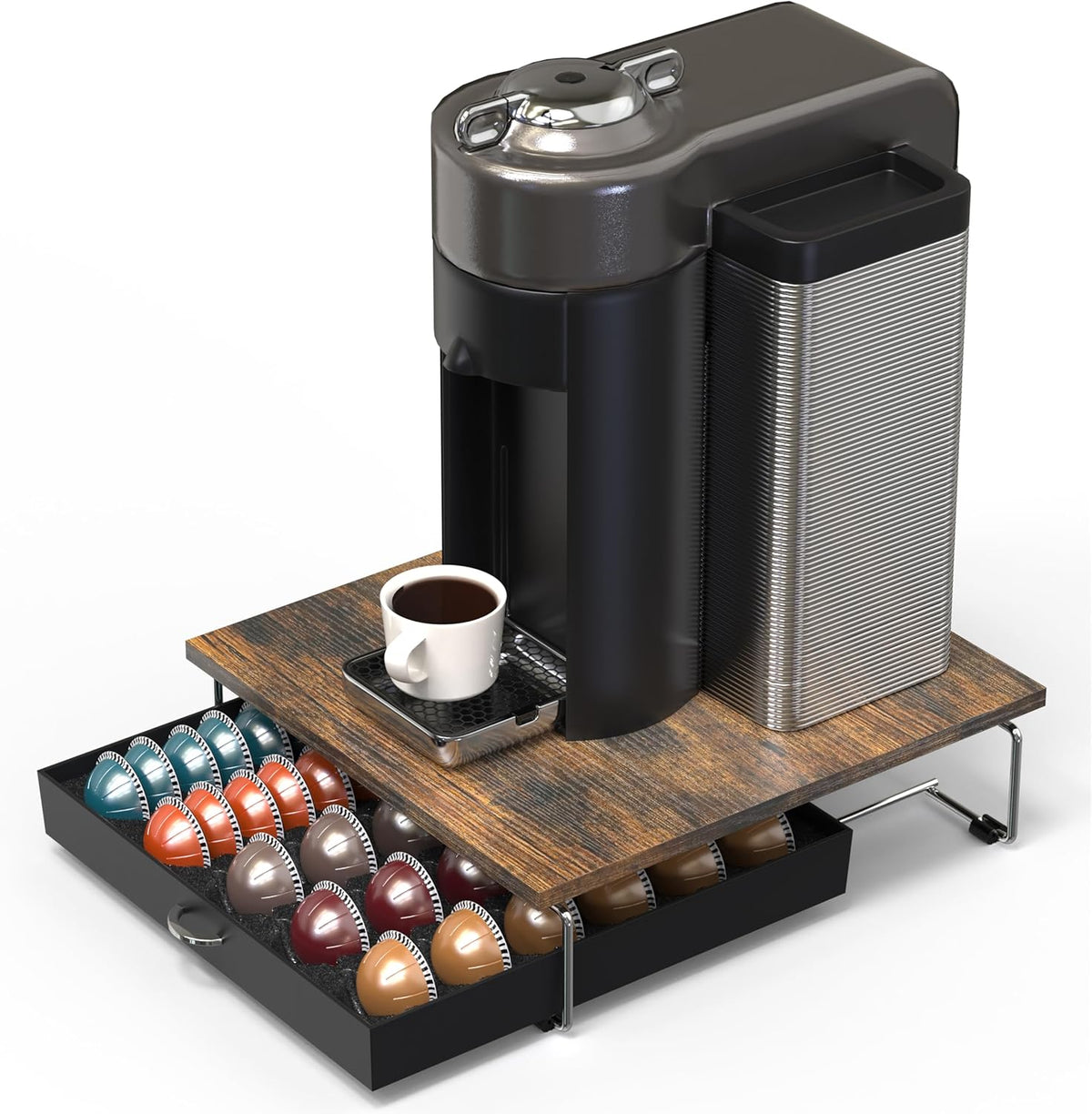 DecoBrothers Crystal Tempered Glass Vertuo Pod Holder Drawer, 24 Large or 48 Small Nespresso Capsule Organizer