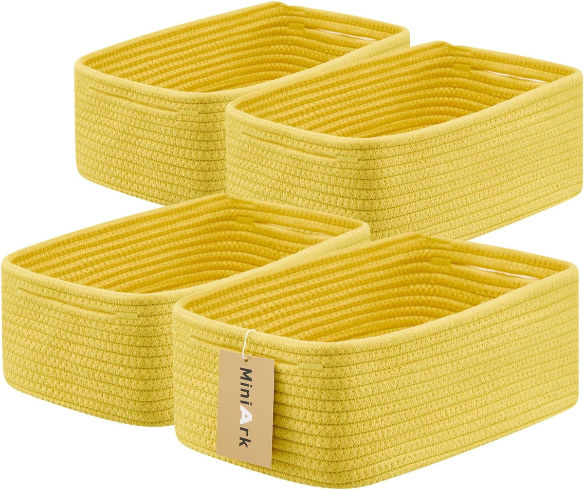 MiniArk Small Storage Baskets for Organizing | Closet Organizer Bins | Shelf Toy Basket | Woven Rope Baskets | Cube Decorative Box | Shallow Basket | L11.5xW7.5xH4.7| Brown