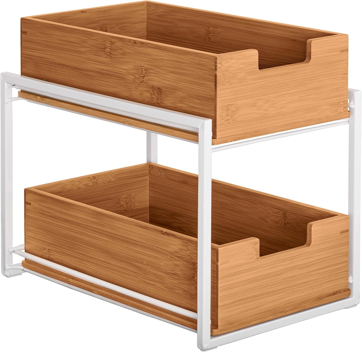 Seville Classics Bamboo Premium Organizer Storage Bins for Kitchen Silverware, Pantry, Closet, Office Desk, Pens, Utensils, Makeup, K Cup, Bamboo, Bag Holder Bin Set