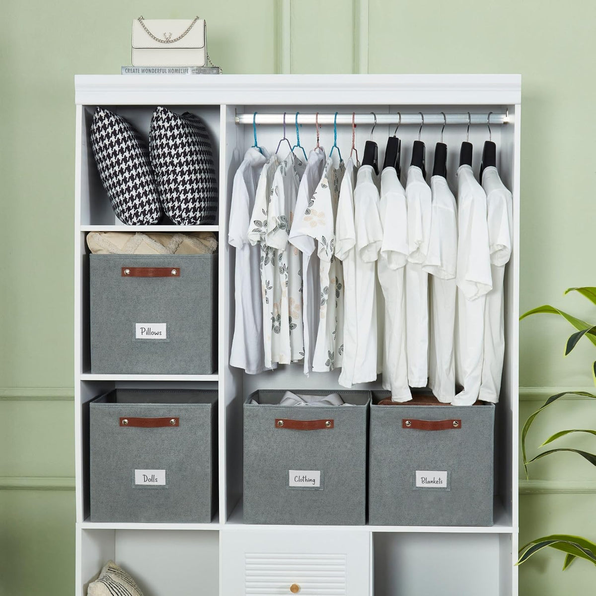 DECOMOMO Storage Bins, Cube Storage Bin with Labels, Fabric Storage Cubes for Shelves (10.5" x 11" / Sage Green)