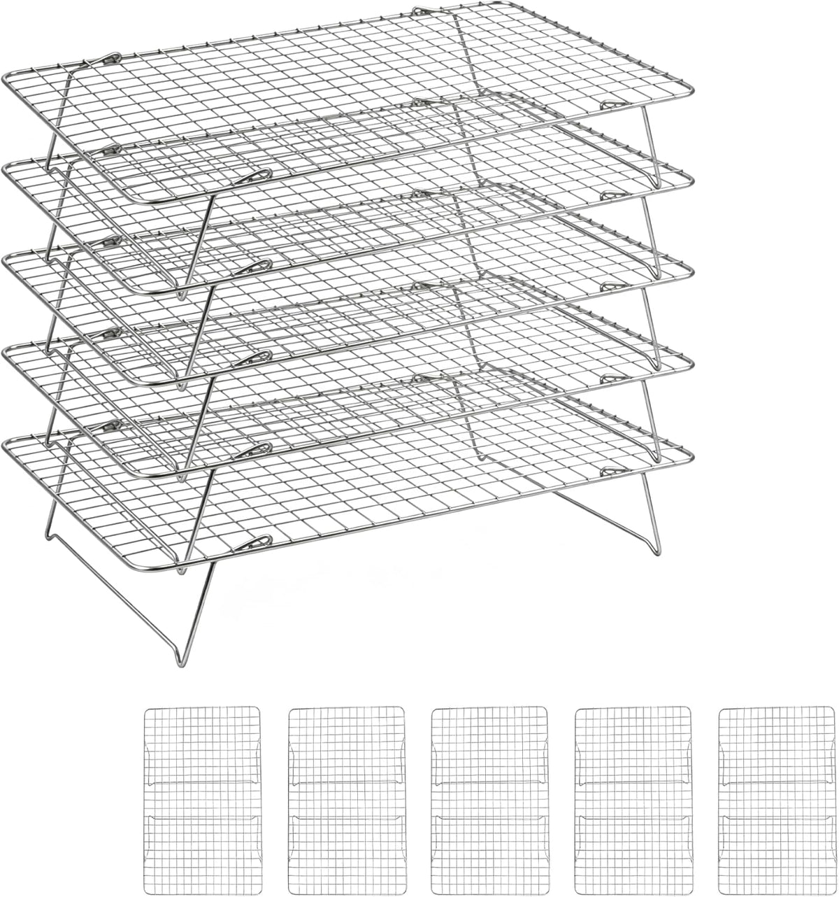 Cooling Rack, 3 Tier Stackable Cooling Racks for Cooking Baking Roasting, Multi-Level Collapsible Cookie Rack for Cakes, Oven Safe & Easy Clean (Black, 3-Tier-SL)