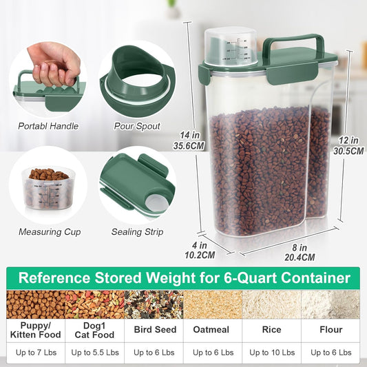 TBMax 2 Pack Cat Dog Food Storage Containers 10 to 14 Lbs, Portable Travel Pet Container Dispenser with Easy-Pouring Spout & Cup, Airtight Bird Seed Container Dog Treat Storage Bin -White