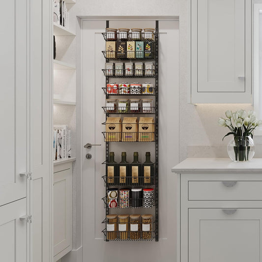 Home-Complete Pantry Over The Door Spice and Jar Rack Organizer - Great Storage Space for Cabinets and Kitchen - Wall Mounted 8 Tier Shelves