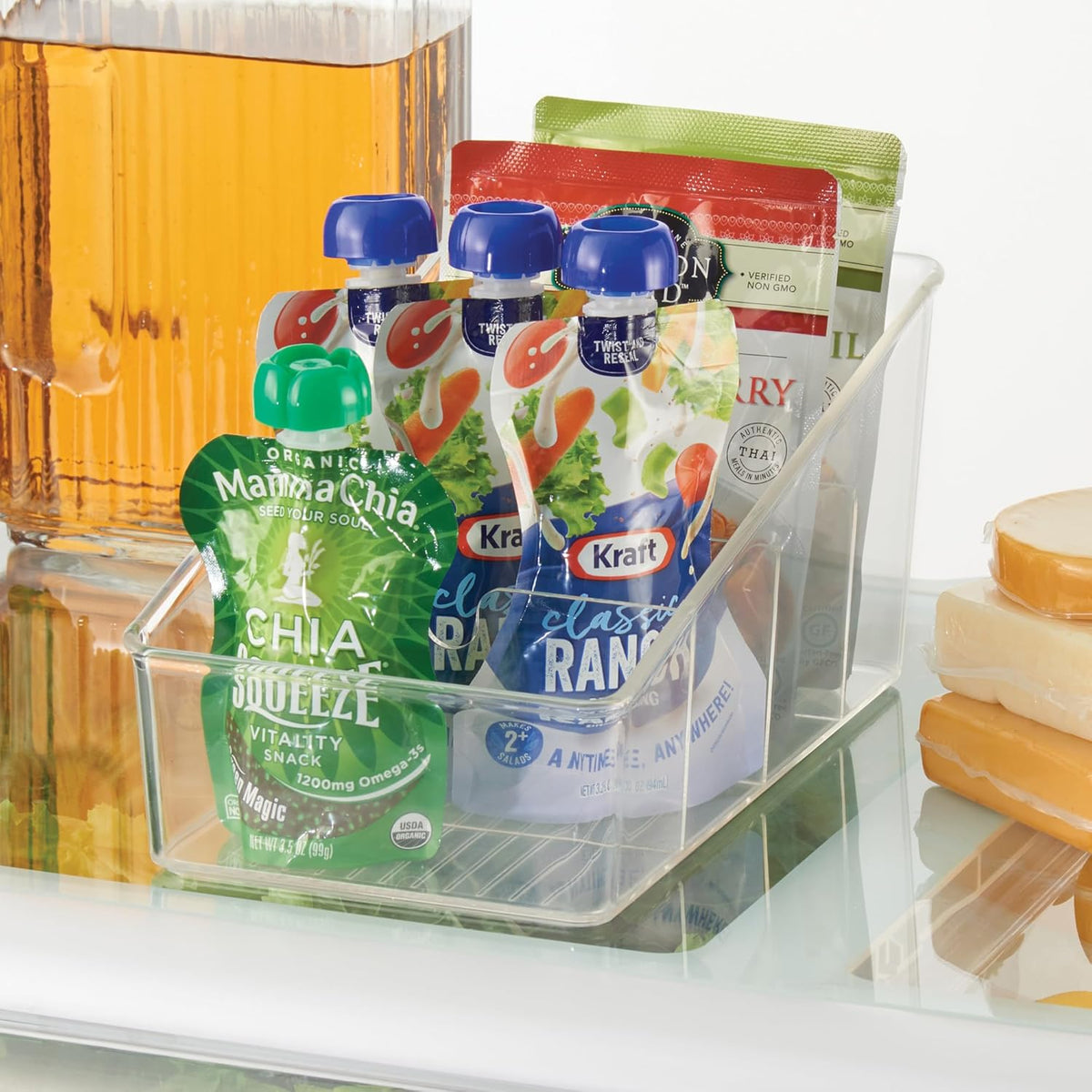 InterDesign Linus Kitchen Organizer Bin for Food Storage; Condiment/Dressing Pouches - Clear