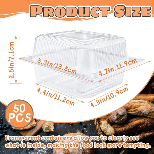 Jizvxe 100 Pack Clear Plastic Square Hinged Food Container,Disposable Plastic To Go Containers with Clear Lids,Cake Slice Containers Clamshell Takeout Tray for Pastry,Salad,Dessert(5.1"x 4.7"x 2.8")