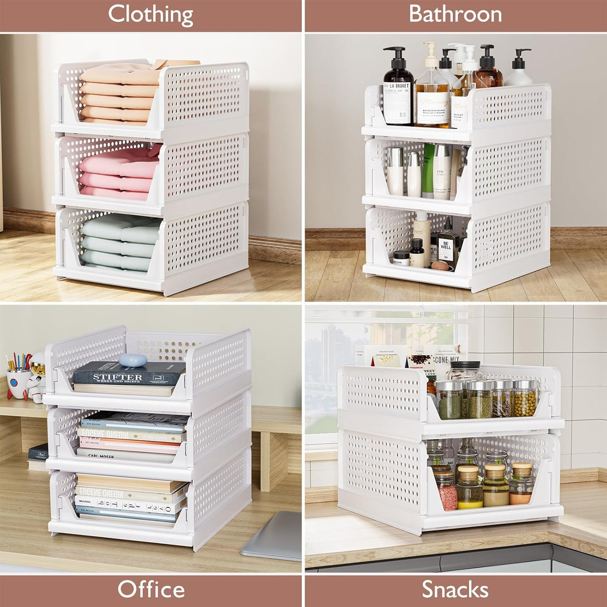 CTSNSLH Closet Organizers Storage Box, Closet Storage Stackable Storage Bins, Plastic Drawer Basket for Wardrobe Cupboard Kitchen Bathroom Office, White