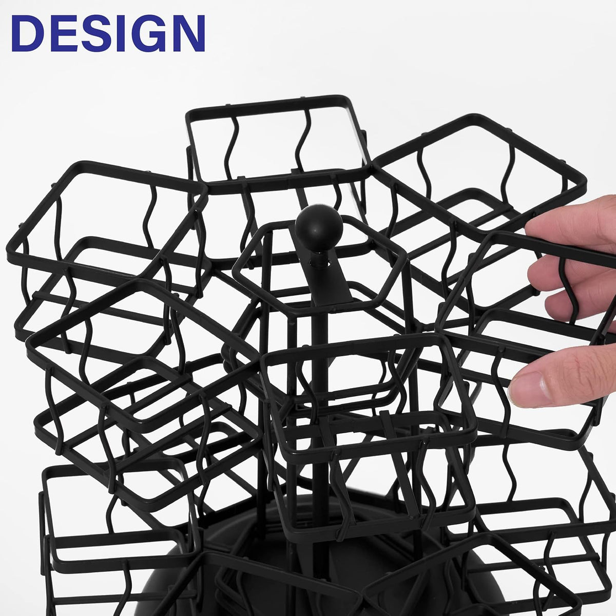 NHZ Tea Bag Organizer - Spinning Carousel Holder With 12 Compartments, Up to 140 Tea Bags Storage, Black Powder Coated Stainless Steel