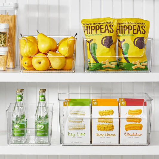 mDesign Large Modern Plastic Open Front Dip Storage Organizer Bin Basket for Kitchen Organization - Shelf, Cupboard, Cabinet, and Pantry Organizing Decor - Ligne Collection - Clear