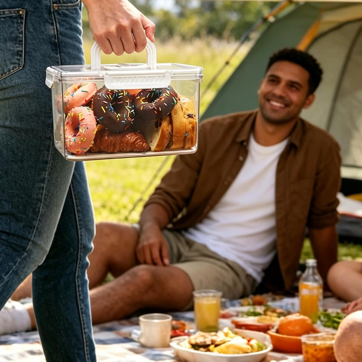Bread Box with Lid and Handle,Airtight Bread Storage Container With Time Recording,Portable bread storage container for Camping, Hiking & Outdoor Travel
