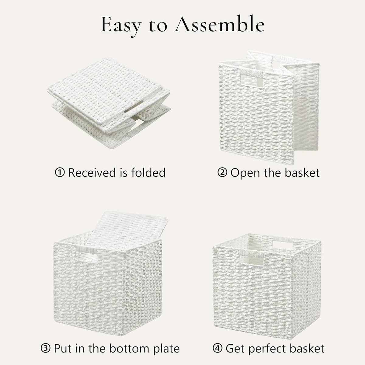 UBBCARE Wicker Basket, 13.4L×8.3H×7.1W inch Woven Paper Rope Storage Baskets for shelves, Foldable Rectangular Storage Baskets with Handle, Storage Basket for Organizing, Black