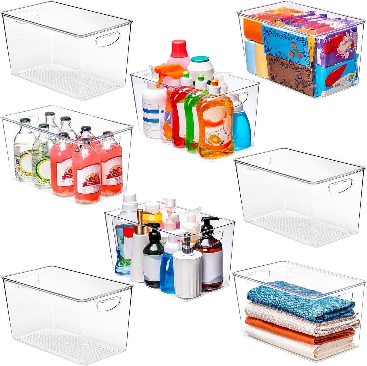 theaoo Clear Storage Bins with Lids Stackable - Large Plastic Containers for Pantry Organization and Storage - Perfect for kitchen,Fridge,Laundry Room,Bathroom,Garage,Closet,Cabinet Organizer - 8 Pack